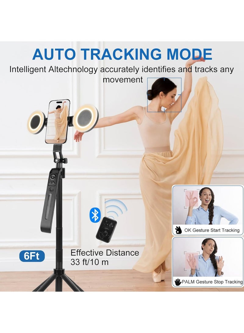 Highdas 70.9" AI Auto Face Tracking Tripod 360° Rotation with Stand & Light, Phone Camera Holder Stand with Remote & Gesture Control, Extendable Selfie Stick for GoPro/Travel/Vlog/Video/Tiktok/Live Streaming - Image 3
